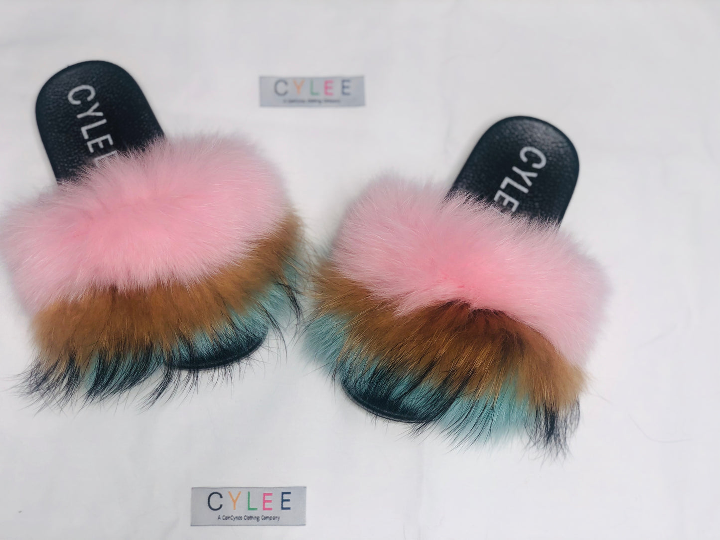 Pink Mint Fur Slides