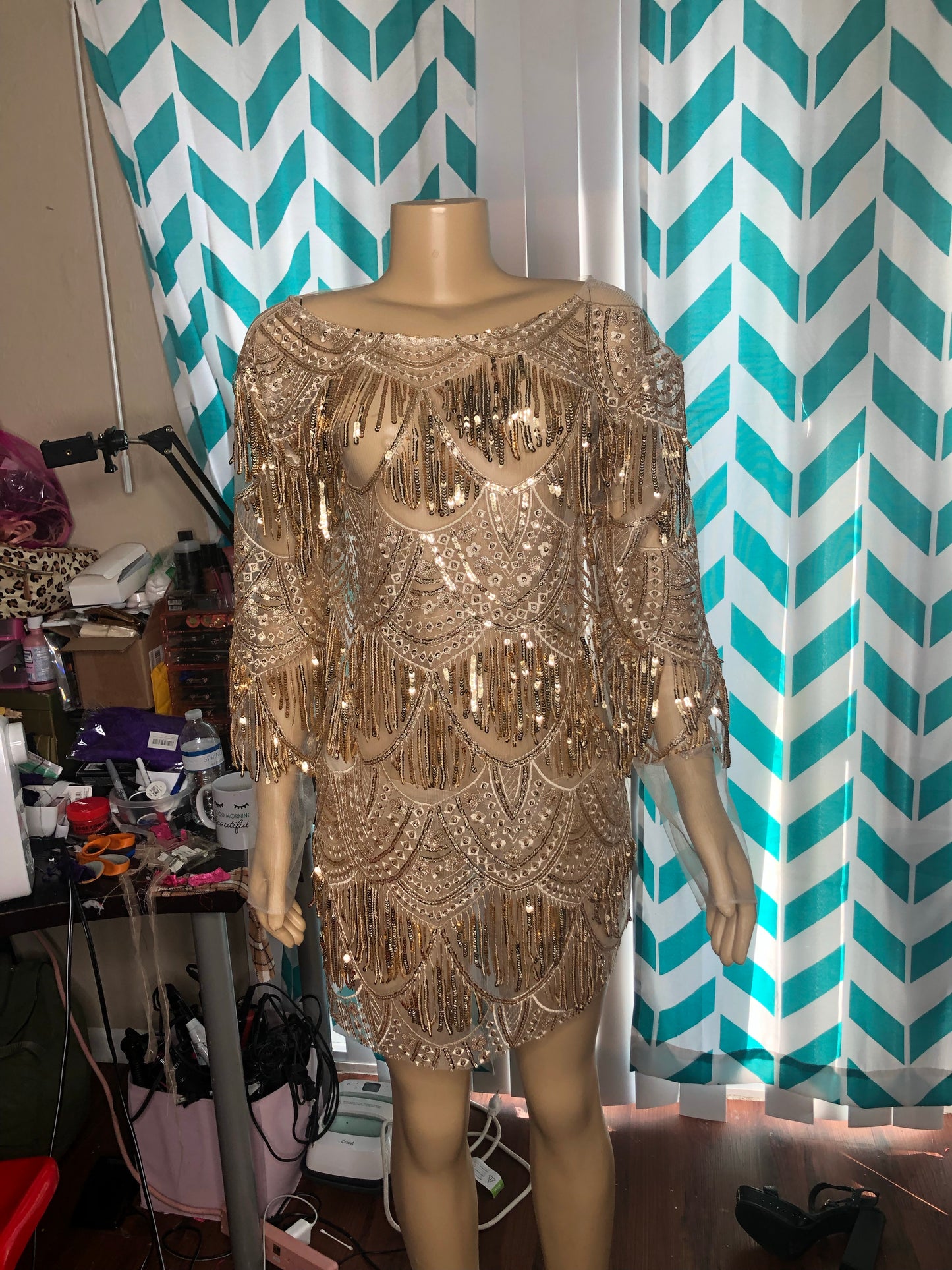 Gold see through elegant dress